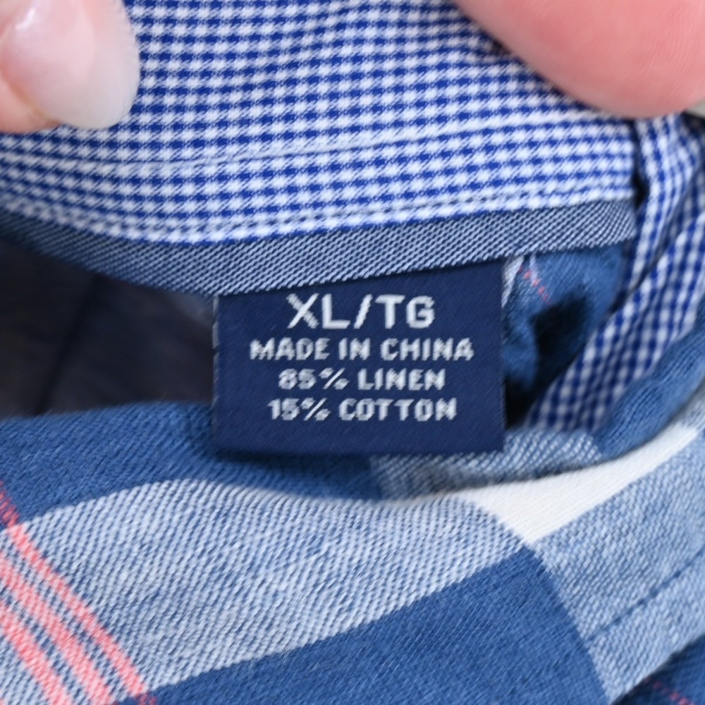 Tommy Bahama Mens XL Linen Cotton Plaid Shirt Coastal Resort Relaxed Luxe Blue - Picture 4 of 16
